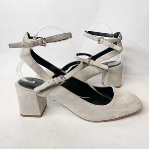 Rebecca Minkoff Brooke Gray Kid Suede Mary Jane Strappy Block Heel Size 10